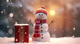 snowman with gift box.