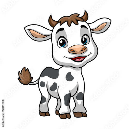 Cute cow cartoon on white background