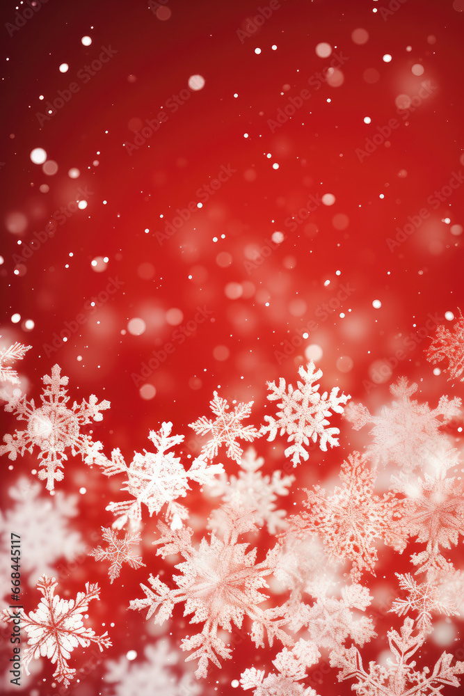 red Christmas background with snowflakes.