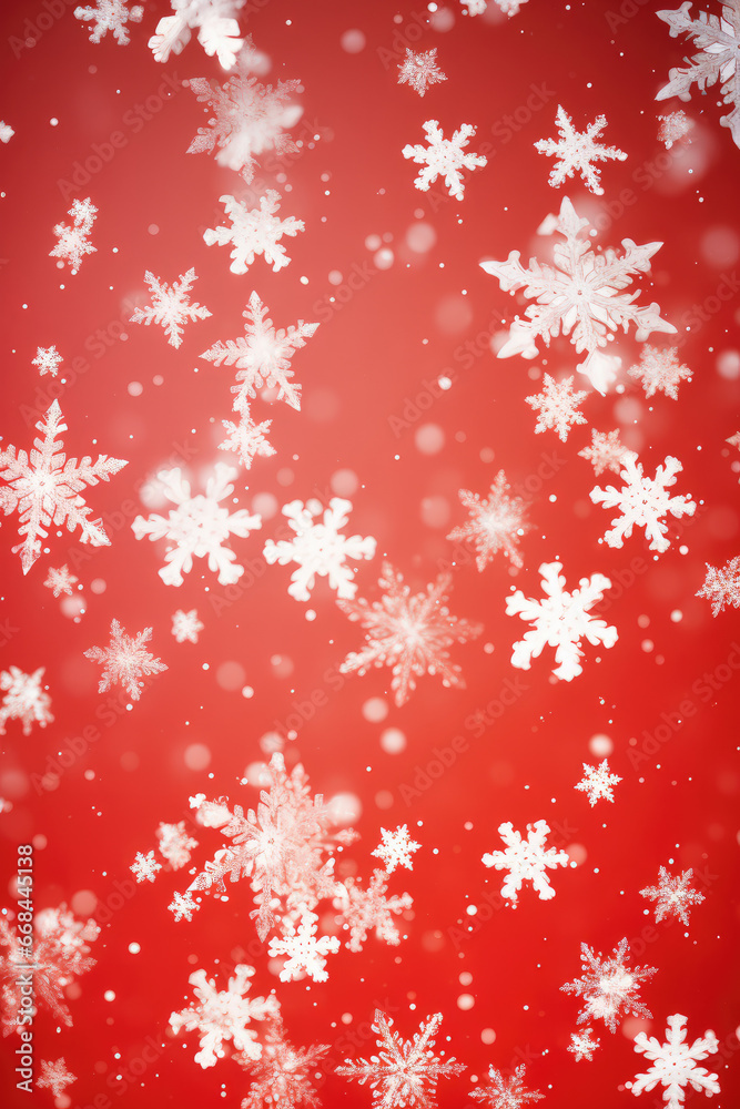 red Christmas background with snowflakes.
