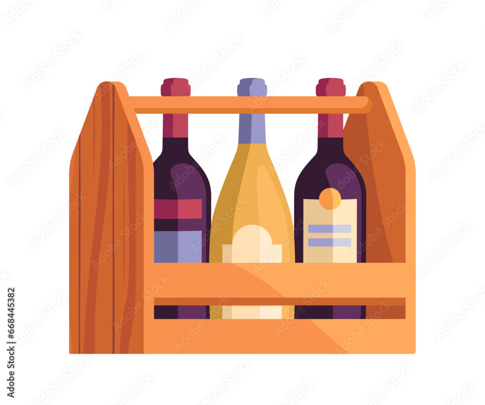 Wine production set. Wooden shelf with bottles with alcoholic drinks. Beverage and tasty liquid. Graphic element for website. Cartoon flat vector illustration isolated on white background Wine production set. Wooden shelf with bottles with alcoholic drinks. Beverage and tasty liquid. Graphic element for website. Cartoon flat vector illustration isolated on white background