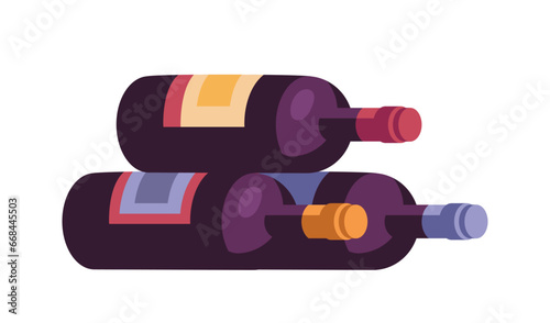 Wine production set. Stack of bottles with alcoholic drinks. Beverage and tasty liquid. Graphic element for website. Cartoon flat vector illustration isolated on white background