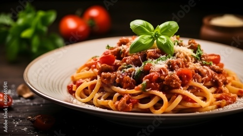 Pasta with meat  tomato sauce and vegetables