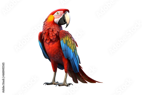 side view full body of scarlet red macaw bird standing isolated on a transparent background. Generative AI