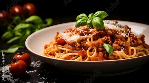 Pasta with meat  tomato sauce and vegetables