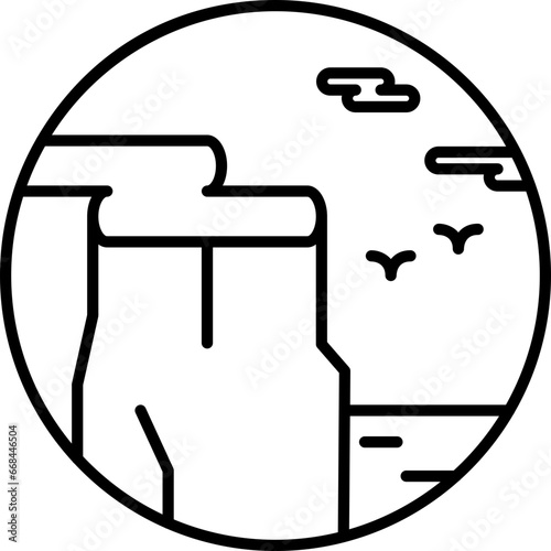 Sea cliff circle line icon