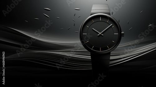 Sleek watch design illuminated by subtle lighting on a monochrome textured background, representing sophistication. photo
