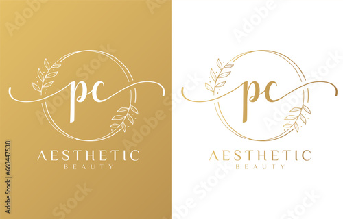 Letter PC Beauty Logo with Flourish Ornament