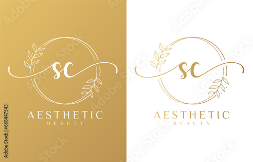 Letter SC Beauty Logo with Flourish Ornament