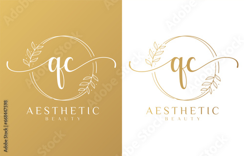 Letter QC Beauty Logo with Flourish Ornament