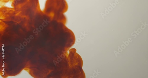 Red brown ink in water with white background, studio close up