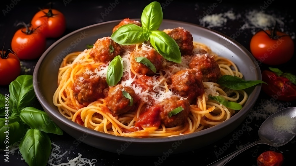 spaghetti with meatballs and tomato sauce, italian pasta