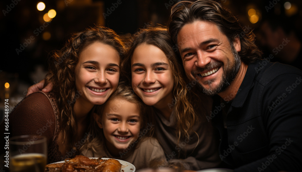 Fototapeta premium Smiling family, happiness, cheerful men and women looking at camera generated by AI