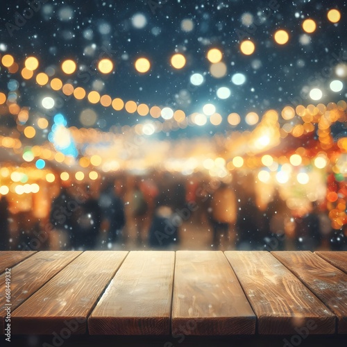 Empty wood table and Christmas background. product display template.