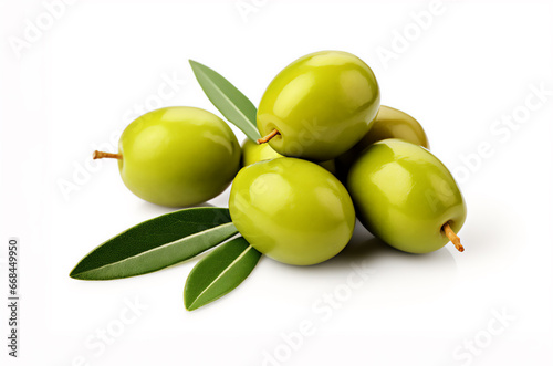 Close up green olives isolated on white
