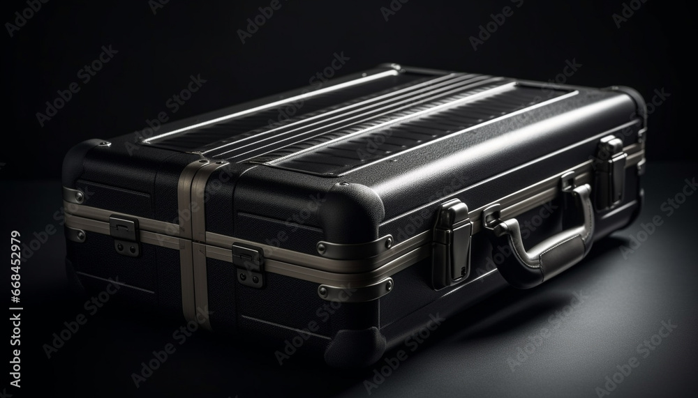 Black leather suitcase with metal handle for business travel generated by AI Black leather suitcase with metal handle for business travel generated by AI