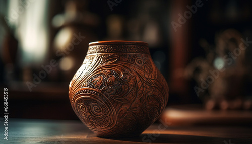 Rustic earthenware vase, an antique craft product for home decoration generated by AI