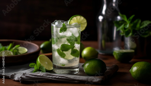 Fresh mojito cocktail with lime, mint, and citrus garnish generated by AI