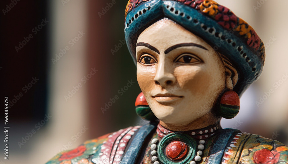 Indigenous culture spirituality in ancient sculpture, a close up portrait generated by AI