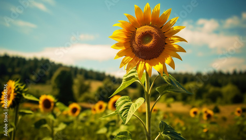 Sunflower meadow  nature beauty in a vibrant summer landscape generated by AI