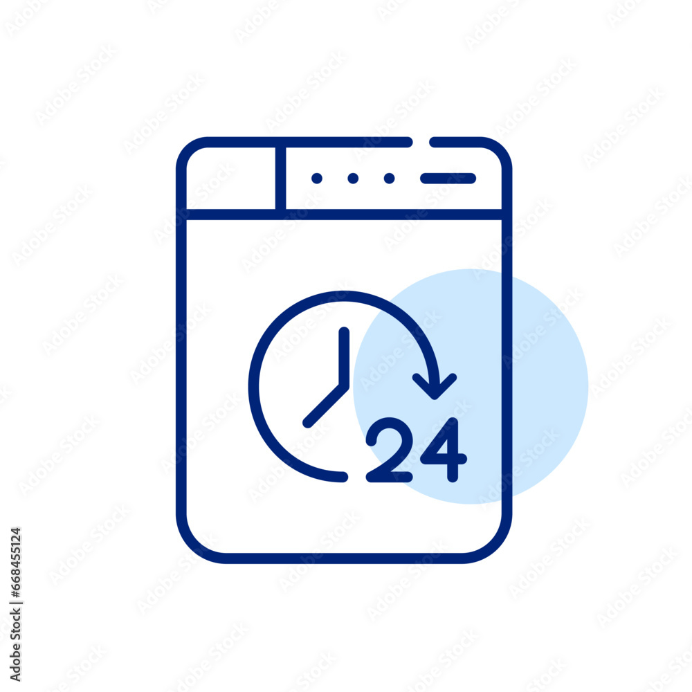 24 hour laundry service. Washing machine and round the clock symbol. Pixel perfect, editable stroke icon 24 hour laundry service. Washing machine and round the clock symbol. Pixel perfect, editable stroke icon