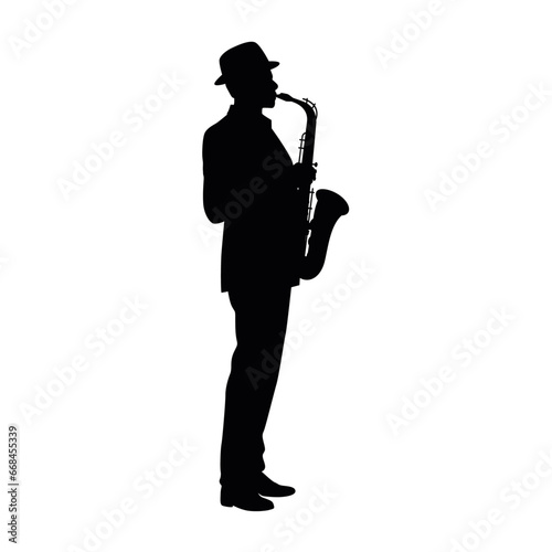 Man with saxophone silhouette  jazz musician  silhouette of saxophonist