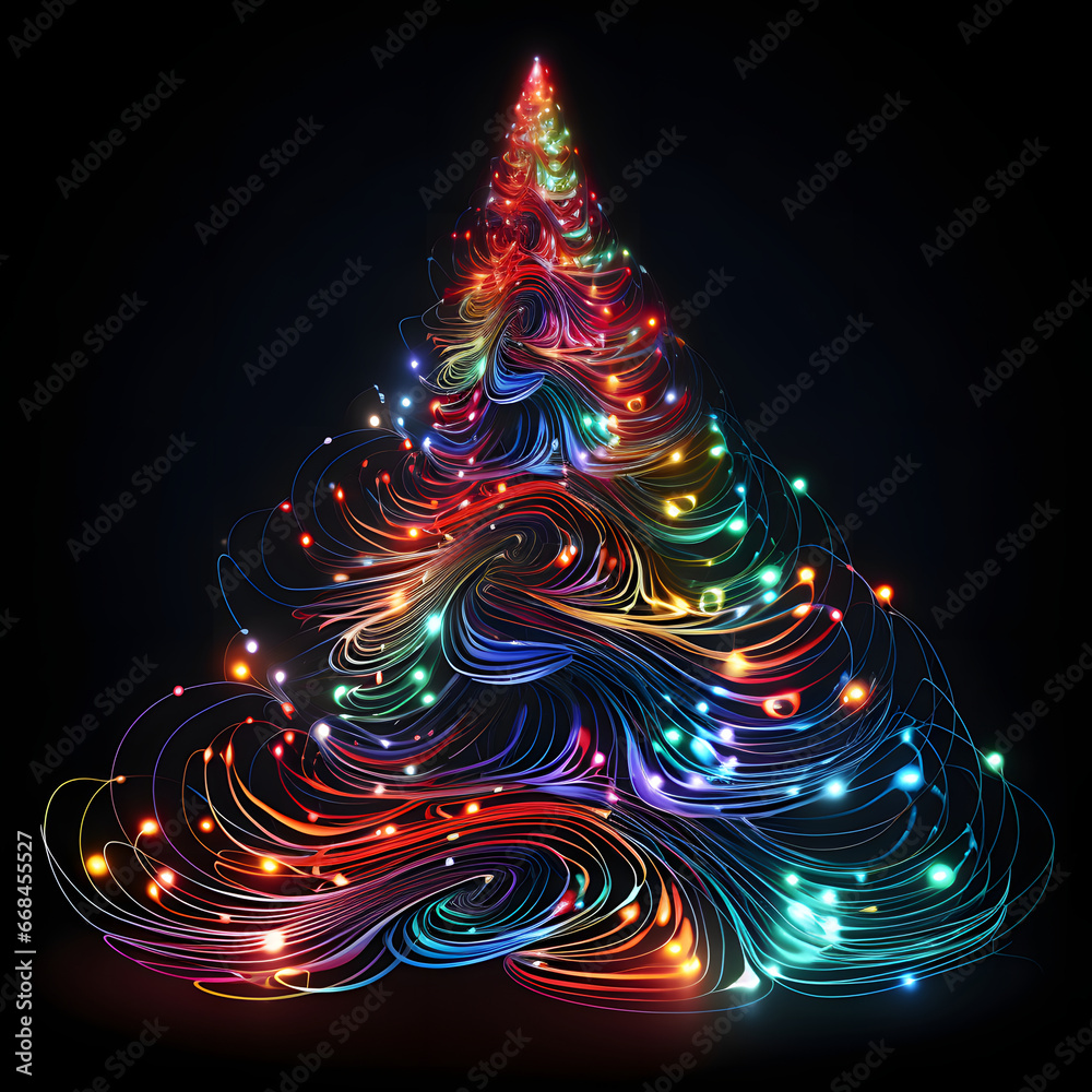 Neon glittering luxurious christmas tree vector background.
