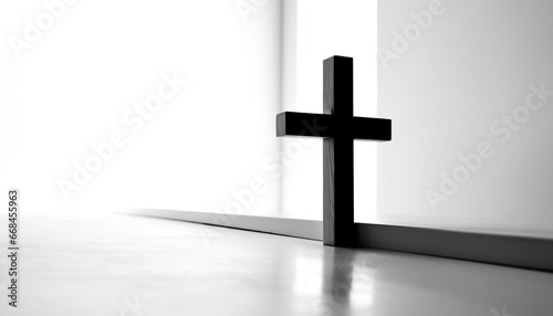 Religious cross symbolizes salvation and spirituality in modern architecture design generated by AI