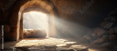 Jesus tomb stone rolled away light inside photo