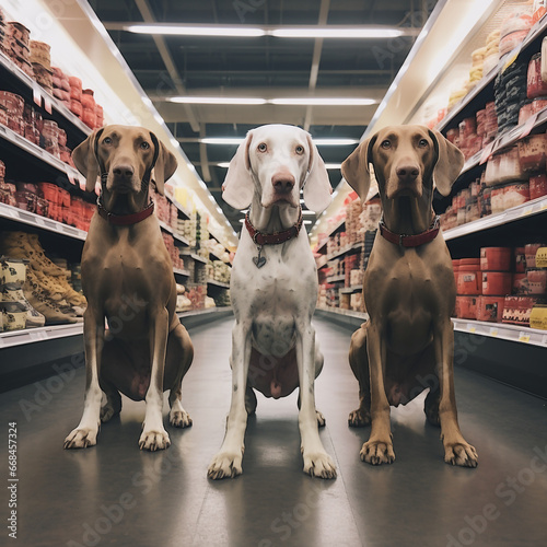 illustration of dogs in cloggs at the supermarket photo