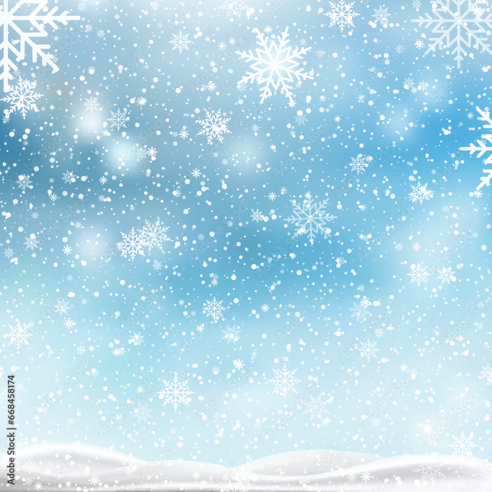 Christmas, Snowy background with falling snow, snowflakes, snowdrift for winter and new year holidays. Vector Christmas, Snowy background with falling snow, snowflakes, snowdrift for winter and new year holidays. Vector