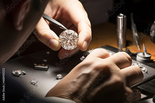 A Diamond’s Verdict Expert Gemologist Evaluating a Magnificent Round Cut Gem with Precision Tools