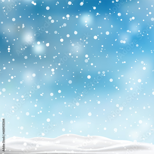Christmas, Snowy background with falling snow, snowflakes, snowdrift for winter and new year holidays. Vector