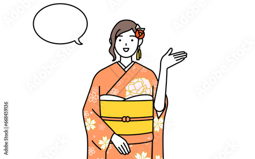 Hatsumode at New Year's and coming-of-age ceremonies, graduation ceremonies, weddings, etc, Woman in furisode giving directions, with a wipeout.