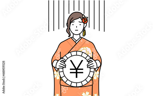 Hatsumode at New Year's and coming-of-age ceremonies, graduation ceremonies, weddings, etc, Woman in furisode an image of exchange loss or yen depreciation