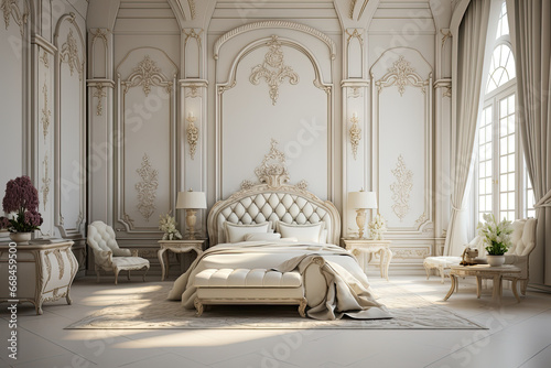 Luxurious bedroom with bed and bedside tables and dressing table. french bedroom in modern and antique luxury style photo