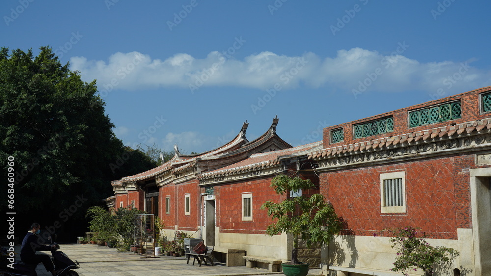 The old fishing village view with the traditional architectures on the south of the China along the ocean coast