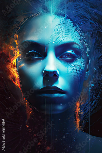 Fantasy portrait of a woman with creative make-up. Futuristic style.