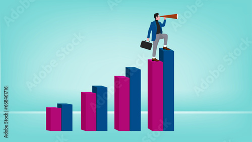 Vision to see business direction with a businessman who uses a telescope to see the next business strategy concept design vector illustration, strategy to success or business objective