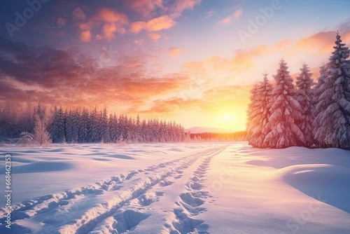 Sunrice winter background and copy space, generative ai