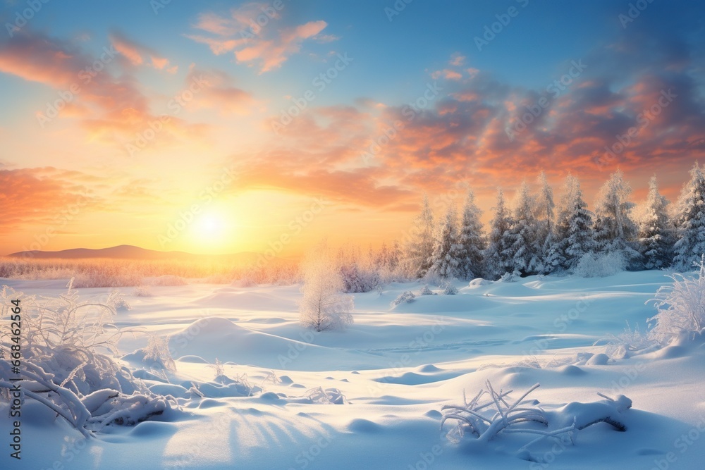 Sunrice winter background and copy space, generative ai Sunrice winter background and copy space, generative ai