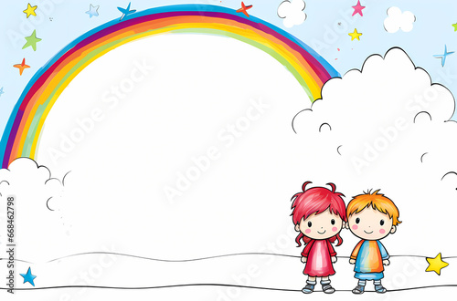 Empty banner with kids cartoon colorful handdrawn