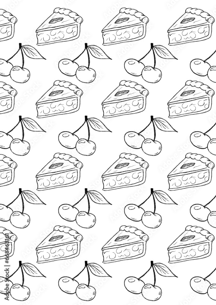 Cherry Pie and Cherry hand drawn illustration pattern Cherry Pie and Cherry hand drawn illustration pattern