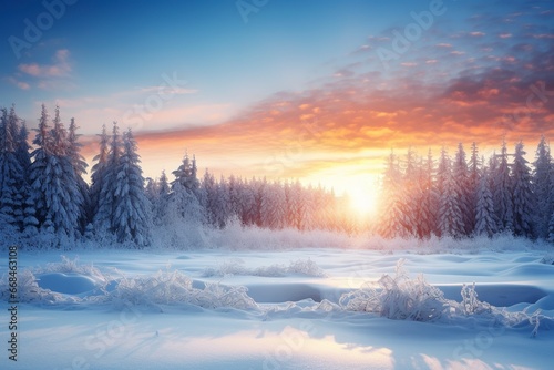 Sunrice winter background and copy space, generative ai © Nia™
