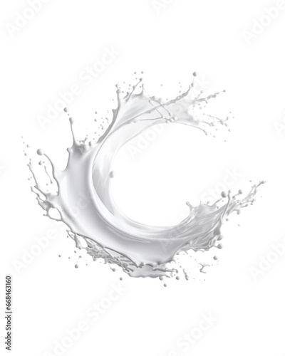 white milk wave splash with splatters and drops isolated on a transparent background  circle milk  yougurt or cream wave flow splash. Generative AI