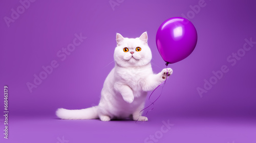 cute cat with balloon.colorful pastel studio shot