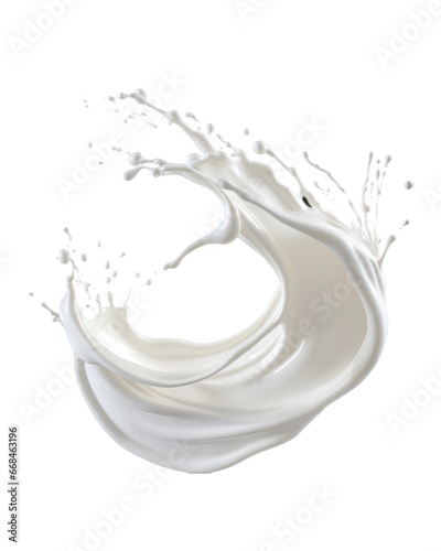 white milk wave splash with splatters and drops isolated on a transparent background  circle milk  yougurt or cream wave flow splash. Generative AI