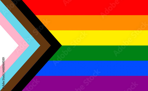 An illustration of the official Progress Pride, Gay Pride Flag © David Davis