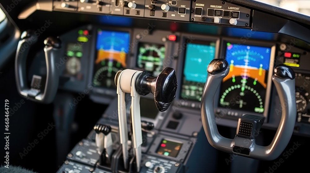 Close-up of airline flight deck and controls. Close-up of airline flight deck and controls.