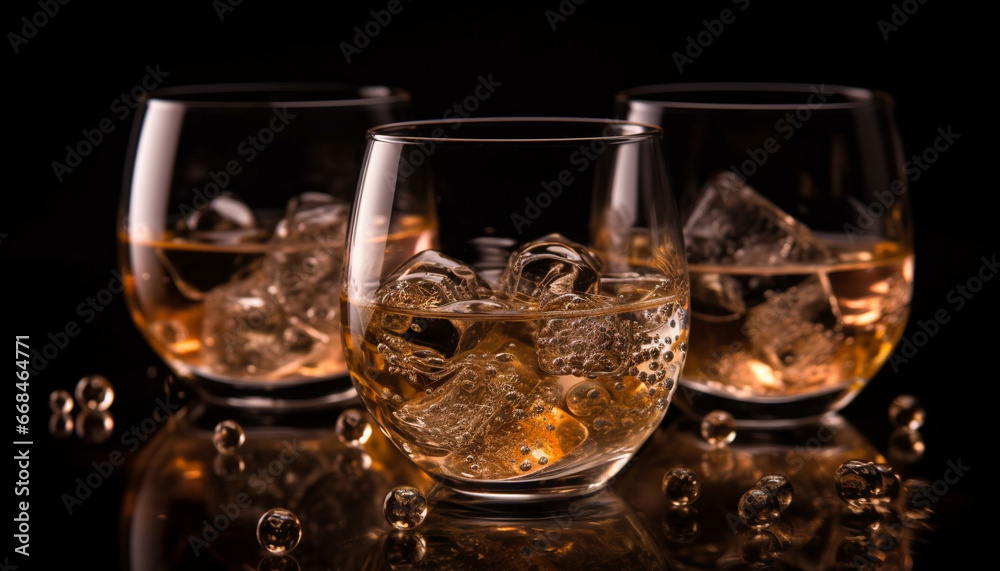 Luxury drink establishment serves elegant whiskey cocktails in crystal glasses generated by AI